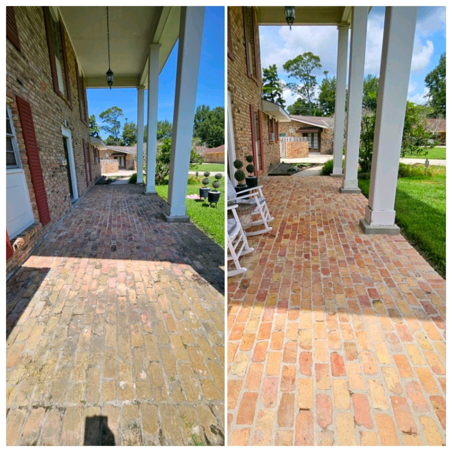 Brick porch cleaning before and after