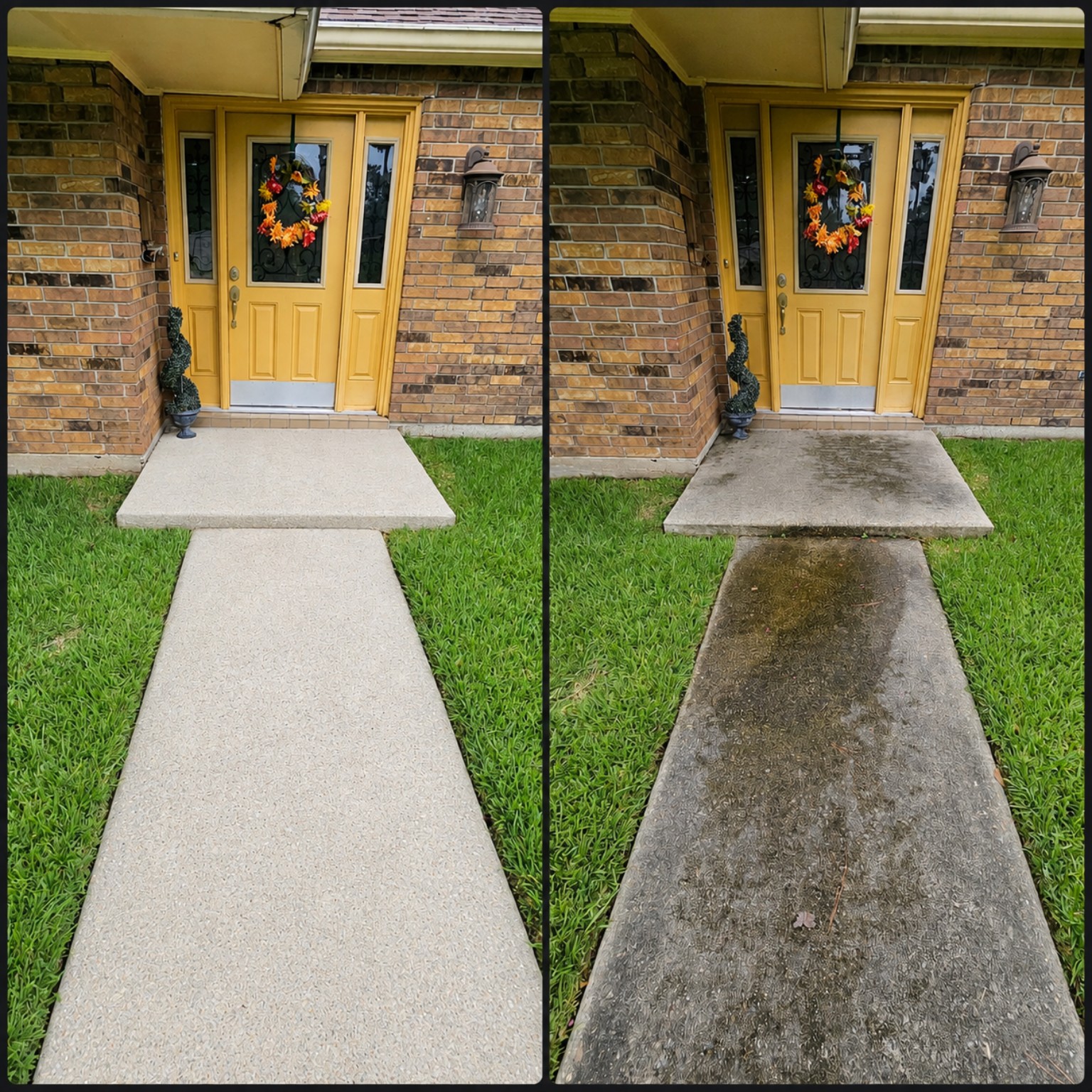 Front entry walkway cleaning before and after