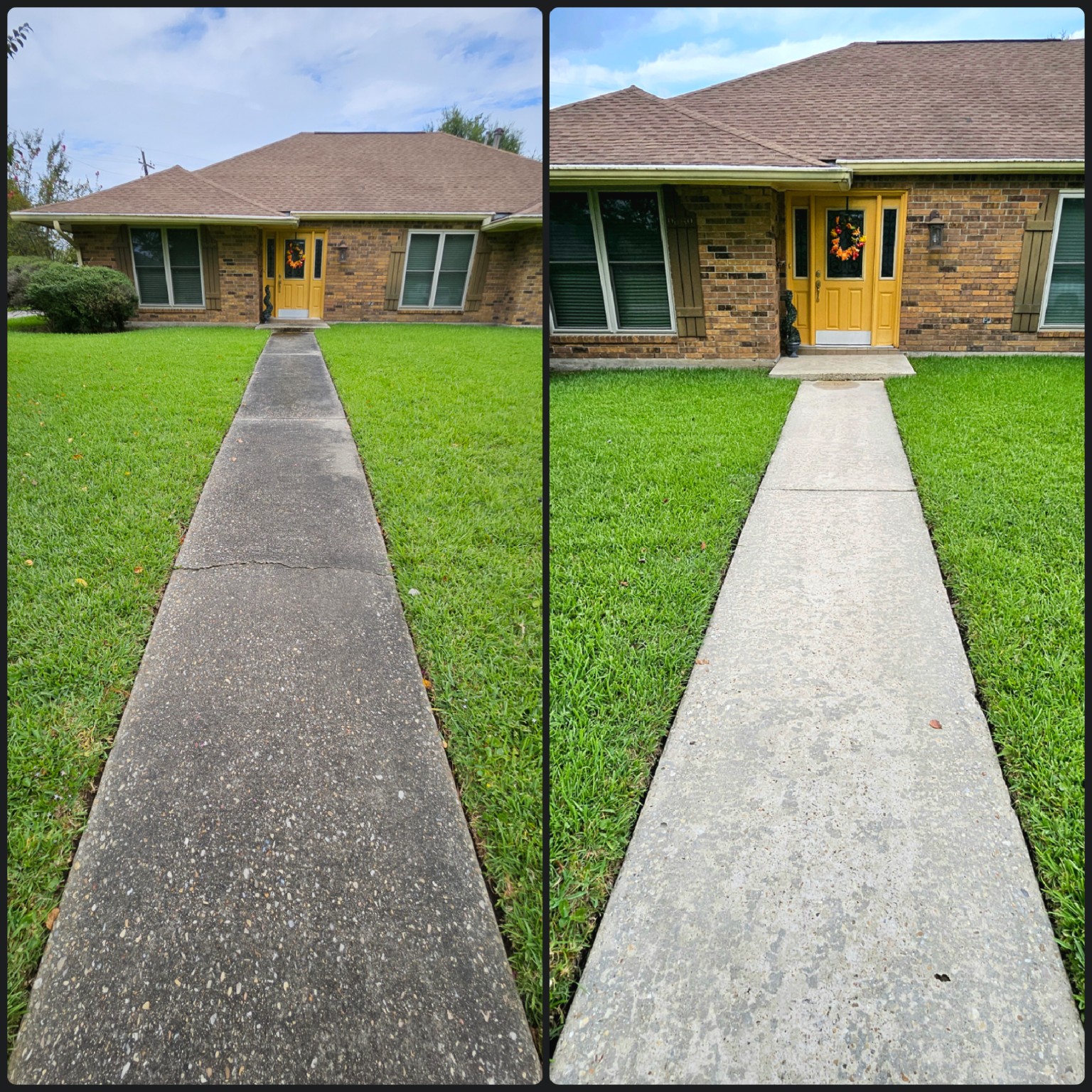 Front walkway cleaning before and after